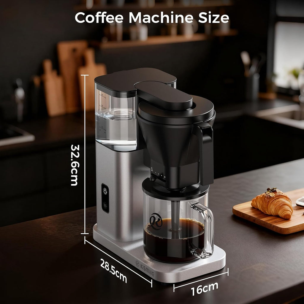 Kismile SCA-Certified 8 Cup Drip Coffee Maker, Pour Over Coffee Machine with 3s Instant Heat 197–205℉, Adjustable Flow Control, Removable Water Tank, Deep Cold Brew & 40 Min Keep Warm (Silver)