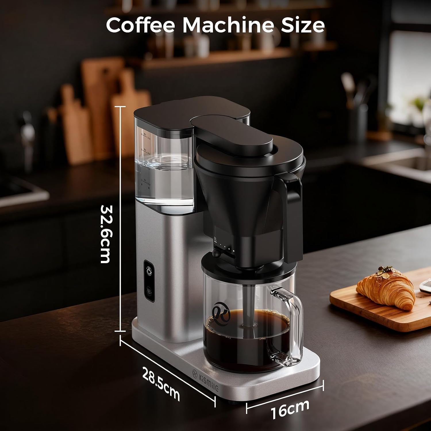 Kismile SCA-Certified 8 Cup Drip Coffee Maker, Pour Over Coffee Machine with 3s Instant Heat 197–205℉, Adjustable Flow Control, Removable Water Tank, Deep Cold Brew & 40 Min Keep Warm (Silver)
