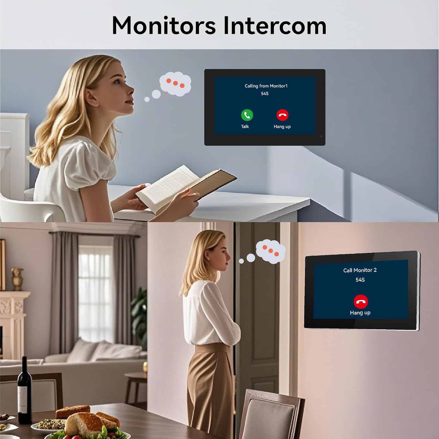 Wired Video Doorbell Apartment Intercom System, 1080P Doorbell Camera, 7-inch Touch Screen, Night Vision, Remote Unlock, Two-Way Intercom for Villa, Home, Office, with 1 Camera and 2 Monitors