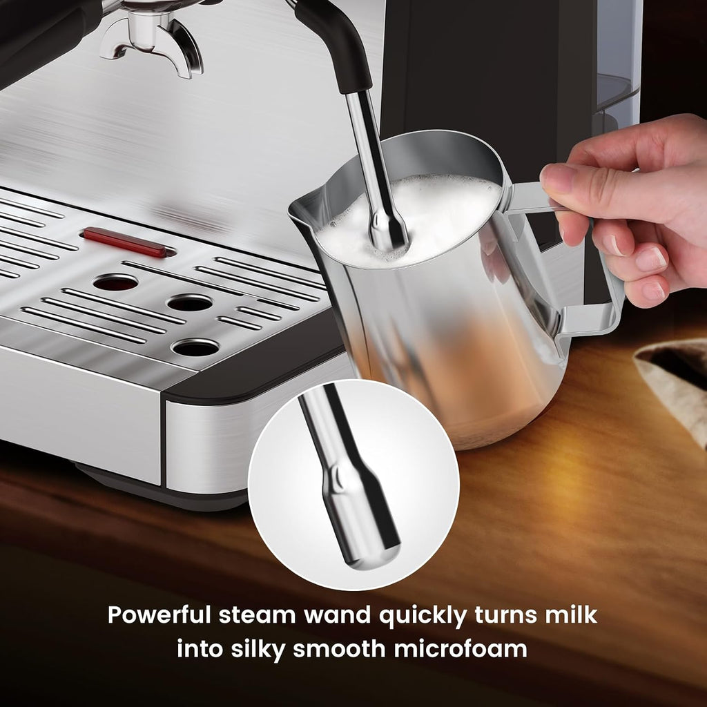 Joy Pebble 15 Bar Espresso Machine with Grinder & Milk Frother, All-in-One Coffee Maker for Home Baristas, 30-Position Grinder, 2.9L Removable Tank,for Cappuccino Latte