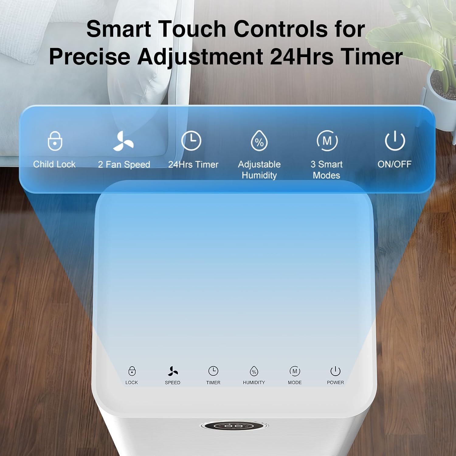 ZAFRO Dehumidifier for Home & Basement with Drain Hose, Energy Efficient 24 Pints Dehumidifier, Auto or Manual Drainage, Auto Defrost, 3 Modes, 24 Hours Timer