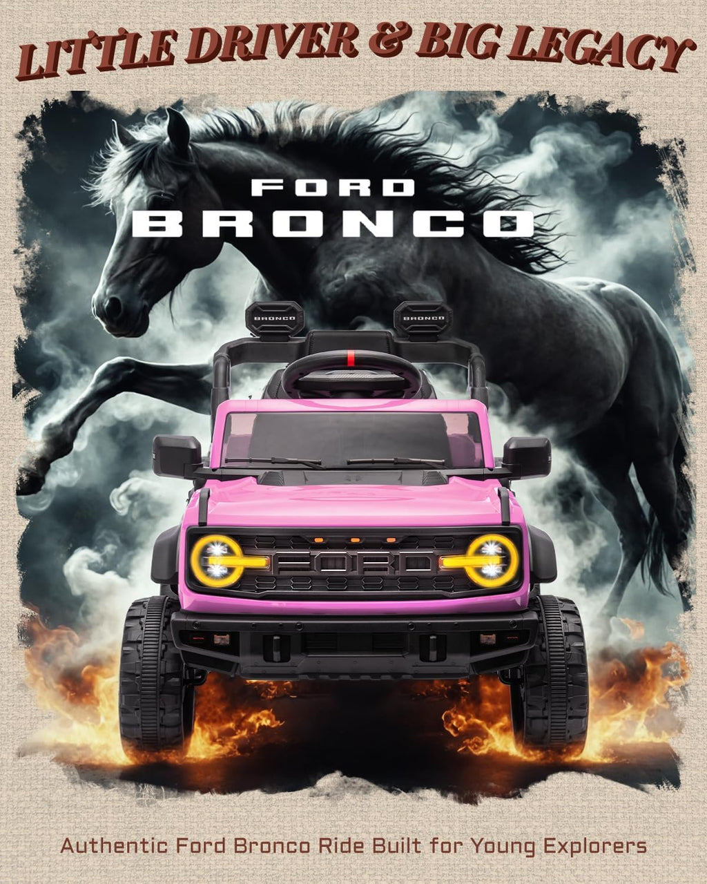 First Ride On 12V Electric Ride on Toys for Toddler, Ford Bronco Raptor Kids Ride on Car with Remote Control, 12 Volt Battery Powered Cars for Children with Smooth Start, Bluetooth (12V, Pink)
