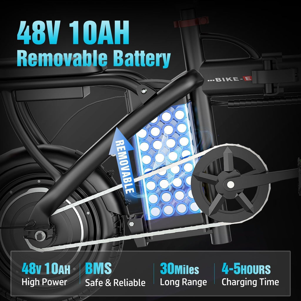 ASKGO Electric Bike for Adults Teens, 800/1200W Peak Folding Ebike, 22/25MPH & 30/45 Miles Range, Dual Suspension & Dual Brake, 3-Speed Modes, 14' Portable Electric Mini Bike, Commuting Ebike