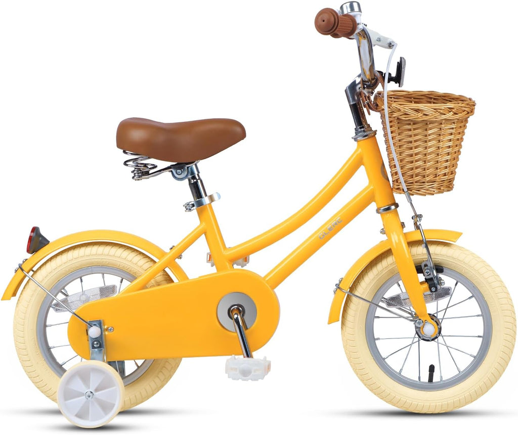 Glerc Little Molly 12-20 Inch Kids Retro Cruiser Bike for 2-13 Year Old with Wicker Basket & Training Wheels/Kickstand, Multiple Colors