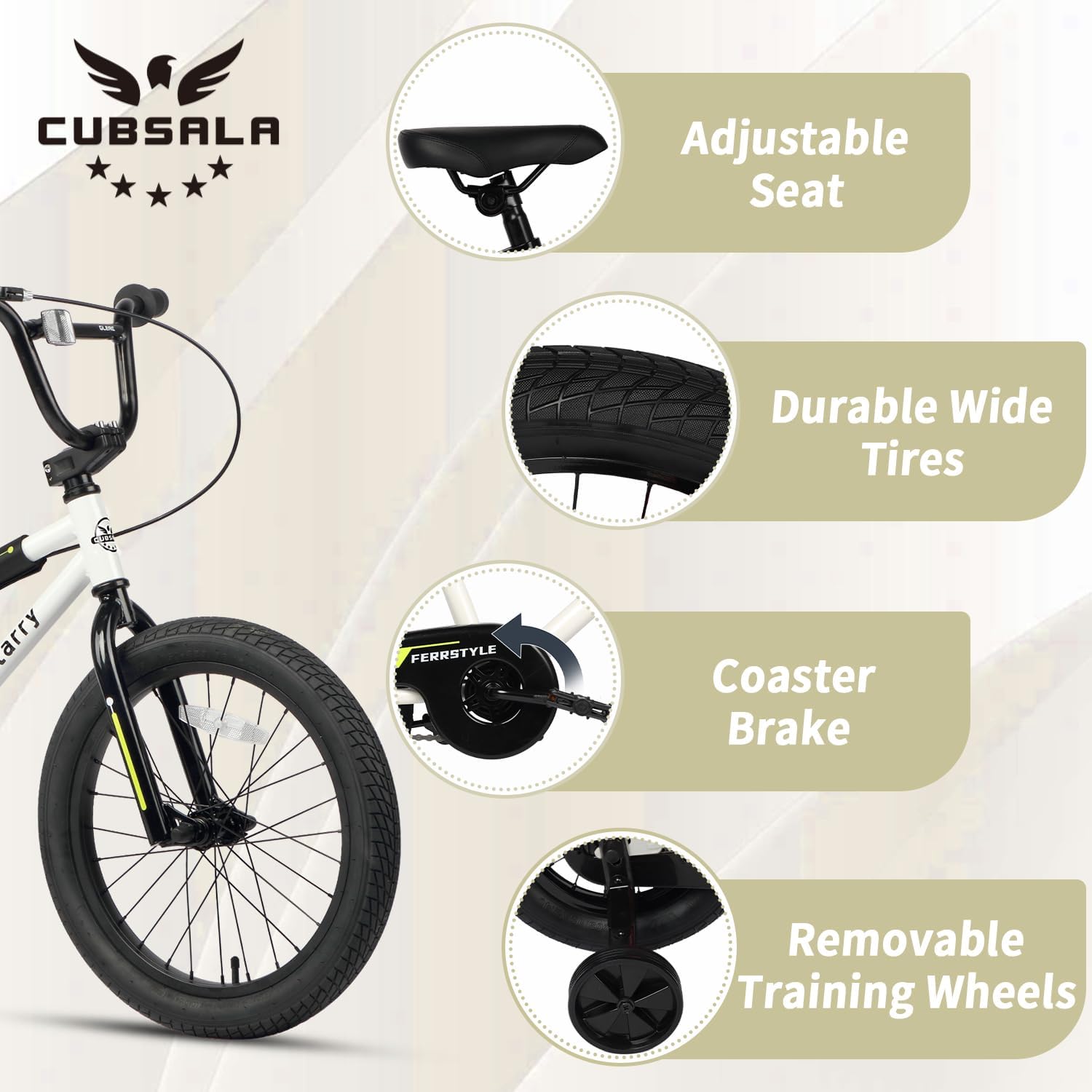 cubsala 12 14 16 18 Inch Kids Bike BMX Style Bicycle with Training Wheels Coaster Brake for 2-10 Years Old Toddlers Boys Girls Multiple Colors