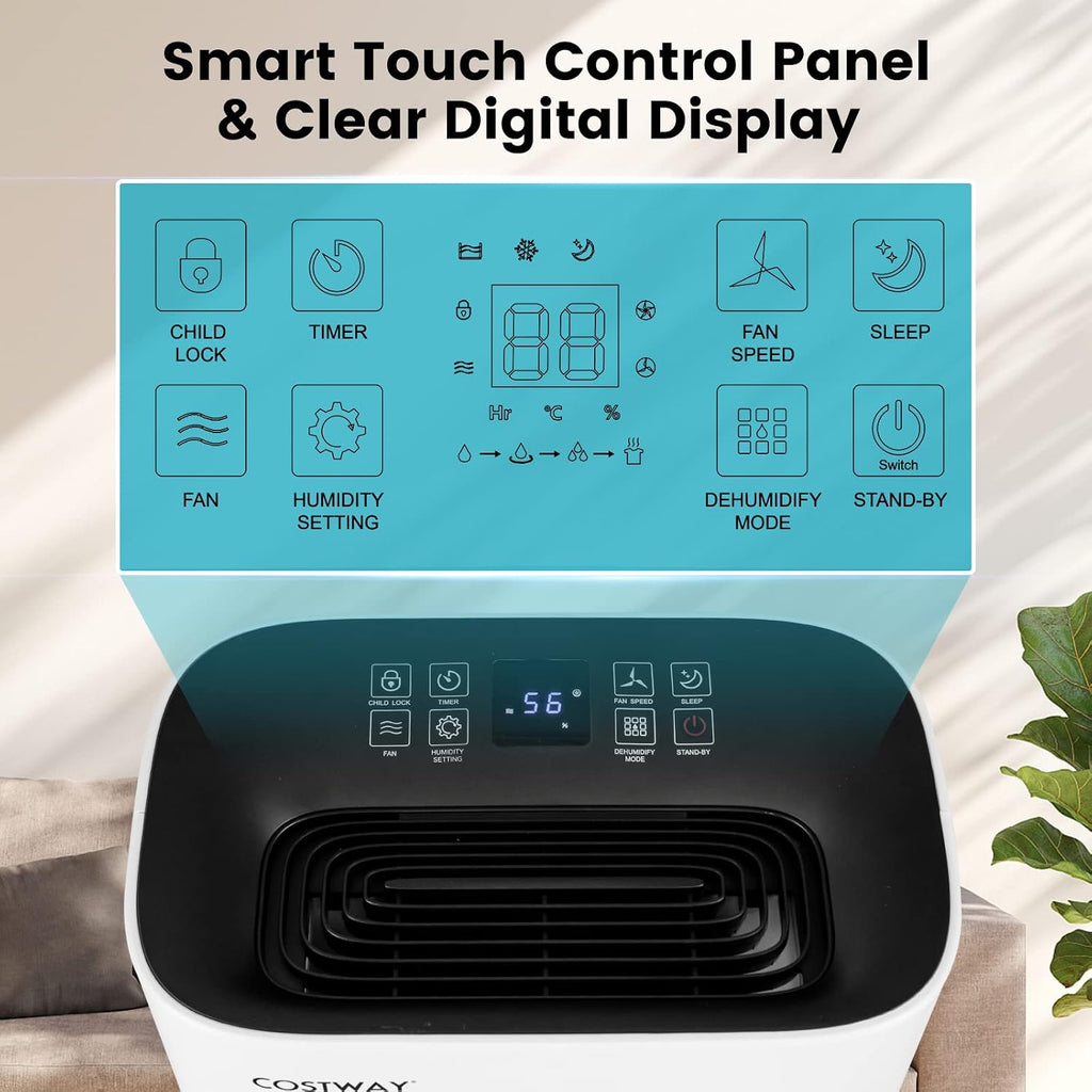 COSTWAY 73 Pint Dehumidifier for Basement, 4500 Sq. Ft Home Dehumidifier with 5 Modes, 3-Color Indicator Light, 1.7 Gallon Water Tank