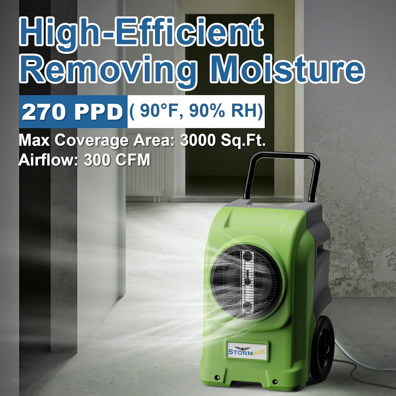 ALORAIR 270 Pints Commercial Dehumidifiers for Large Room or Basements, Industrial Large Dehumidifier with Pump and Drain Hose, Water Damage Restore, Limited 5 Years Warranty
