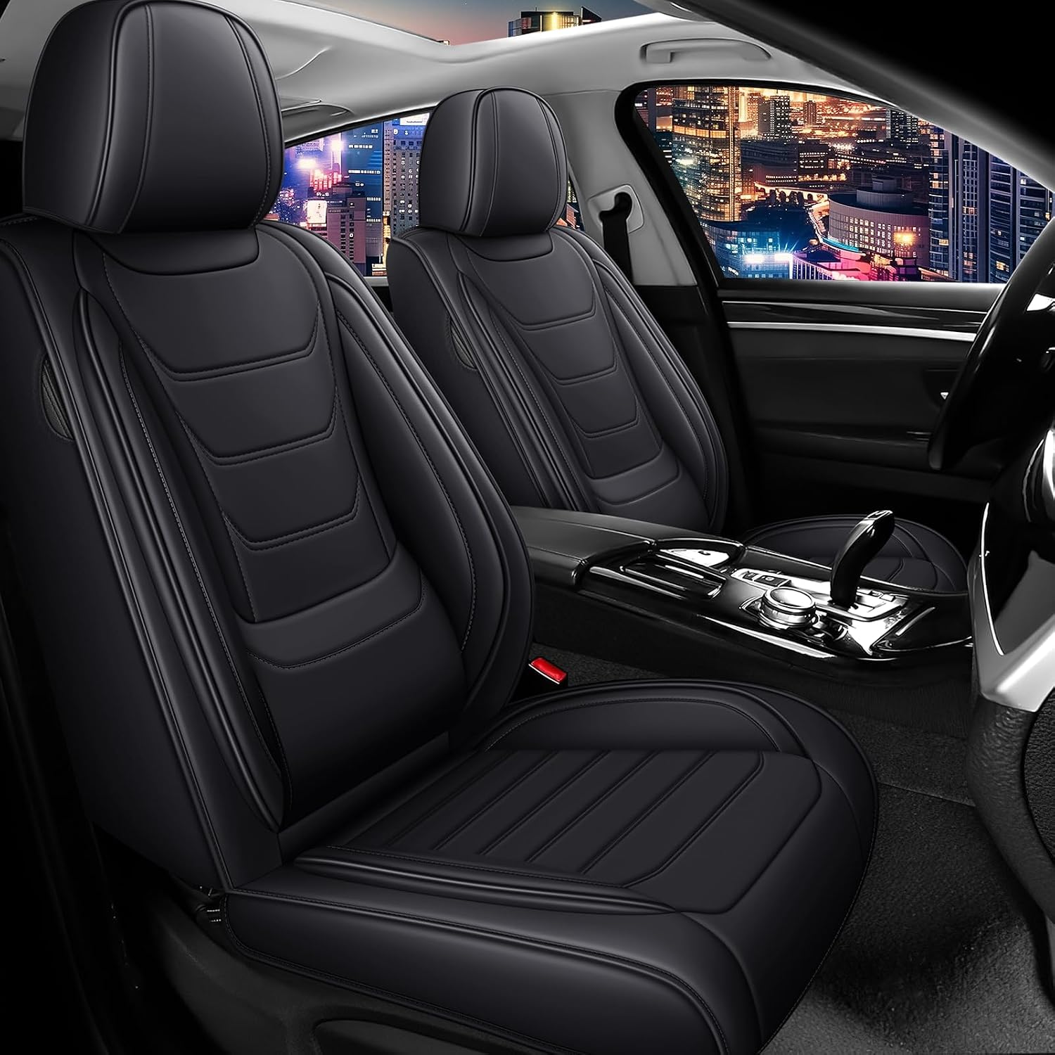 Car Seat Cover Full Set for Buick Envista Seat Covers 2024-2025, Nappa Leather Waterproof Seat Covers for Cars, Airbag Compatible, Universal Automotive Seat Covers (Standard 2 Seats/Black)