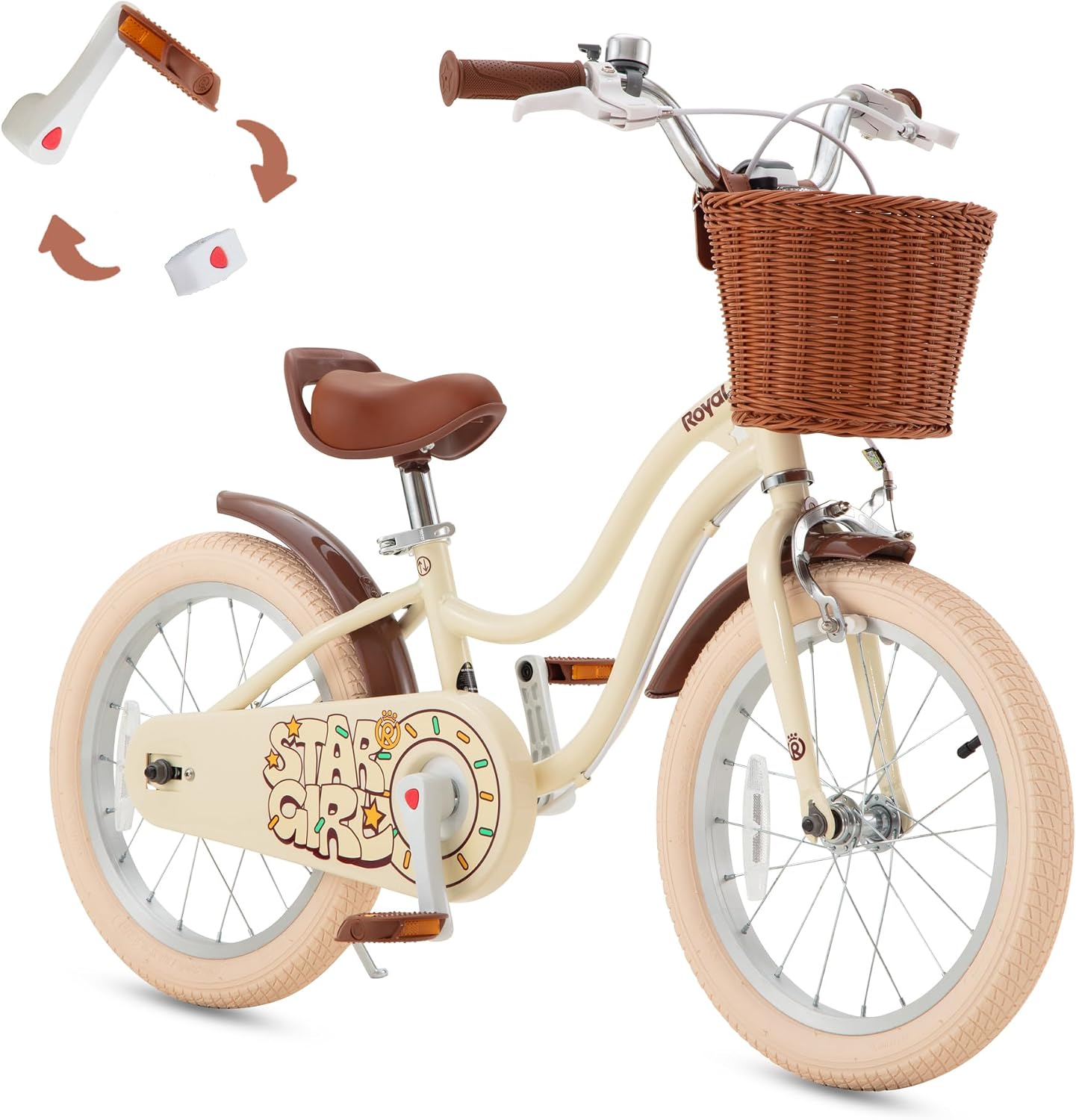 RoyalBaby Girls Bike, Stargirl EZ Kids Bike Balance and Pedal Bicycle with Basket and Dual Handbrake, 12 14 16 18 Inch Toddlers to Big Kids 3-8 Years, Multiple Colors