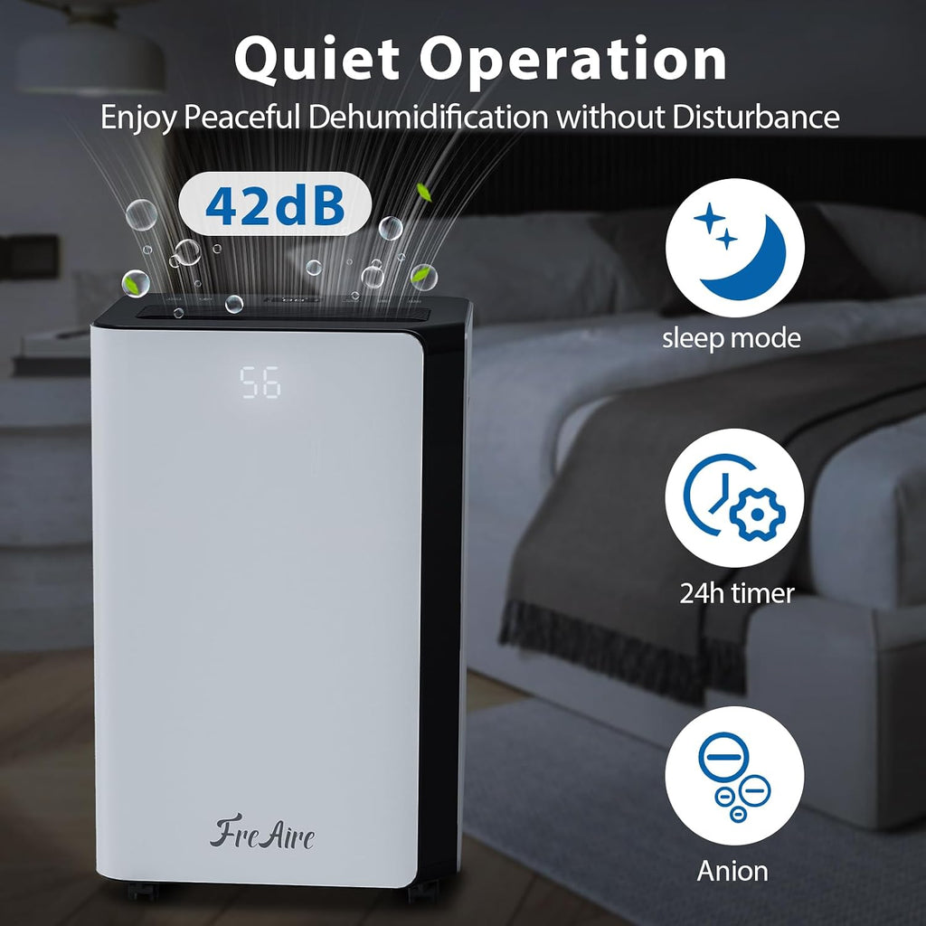 FreAire 4,500 Sq. Ft. Dehumidifier for Basement Large Room | Humidity Control | 50 Pint Dehumidifiers with Auto or Manual Drainage for Home Bathroom | 24H Timer | 3 Operation Modes | Safe Lock White