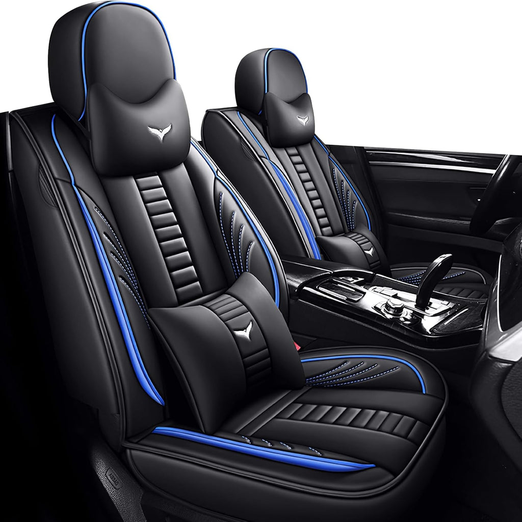 2 Car Seat Covers for Toyota 4Runner 2001-2025, Waterproof Seat Cover, Heavy Duty Scratch Proof Car Seat Protector, Nonslip Durable Seat Covers, Car Seat Cushion with Pillows(Luxury,Blue,Black)