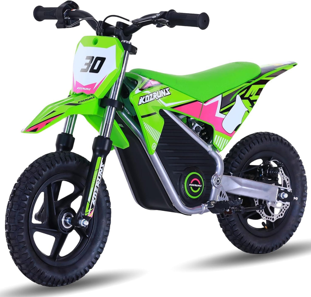 OLALA 36V Electric Dirt Bike for Kids 3-6, 250W Brushless Motor with 3-Speed Control, 15.5 MPH Max Speed, 12' Off-Road Tires Motorcycle, for Boys & Girls, Green