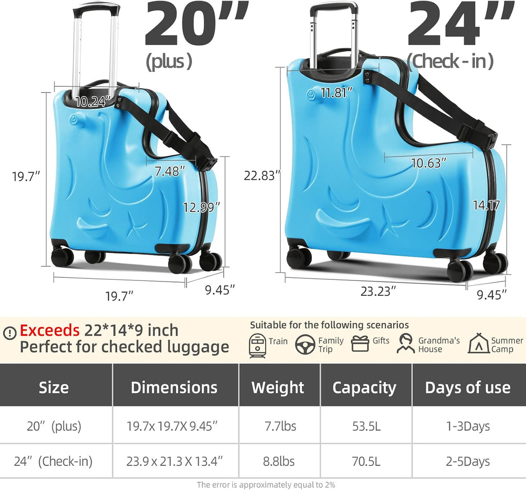 25 Inch Kids Rolling Suitcase, Blue Matte Hardshell Checked Luggage with 360 Silent Spinner Wheels, Scratch-Resistant Travel Case for Family Vacation & School Trip - Durable & Lightweight