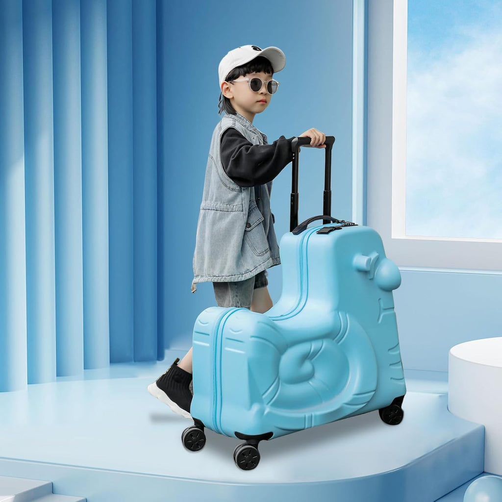 Ride-on Luggage, 20'/24' Carry on Suitcase with Universal Wheels Portable Trolley Luggage with Password Lock & Safety Belt, Unisex Riding Suitcase for Ages 3-6 within 180 lbs(20', Blue-2)