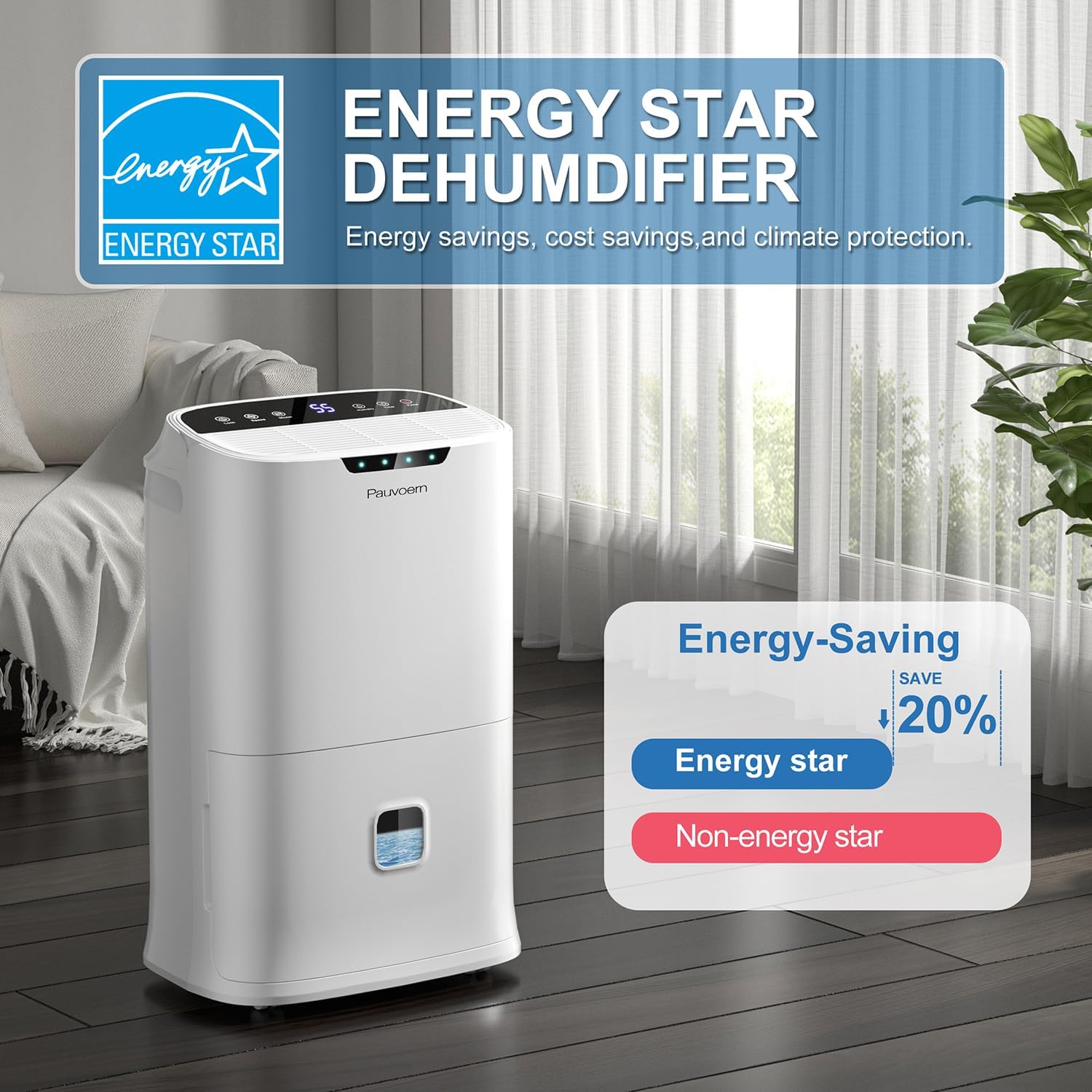 Energy Star 2024 Dehumidifier for Basement & Home, Up to 5500 Sq. Ft, 90 Pint Smart Wi-Fi Control, 1.45 Gal Tank with Drain Hose, 3 Modes, Auto Defrost, Timer & Child Lock