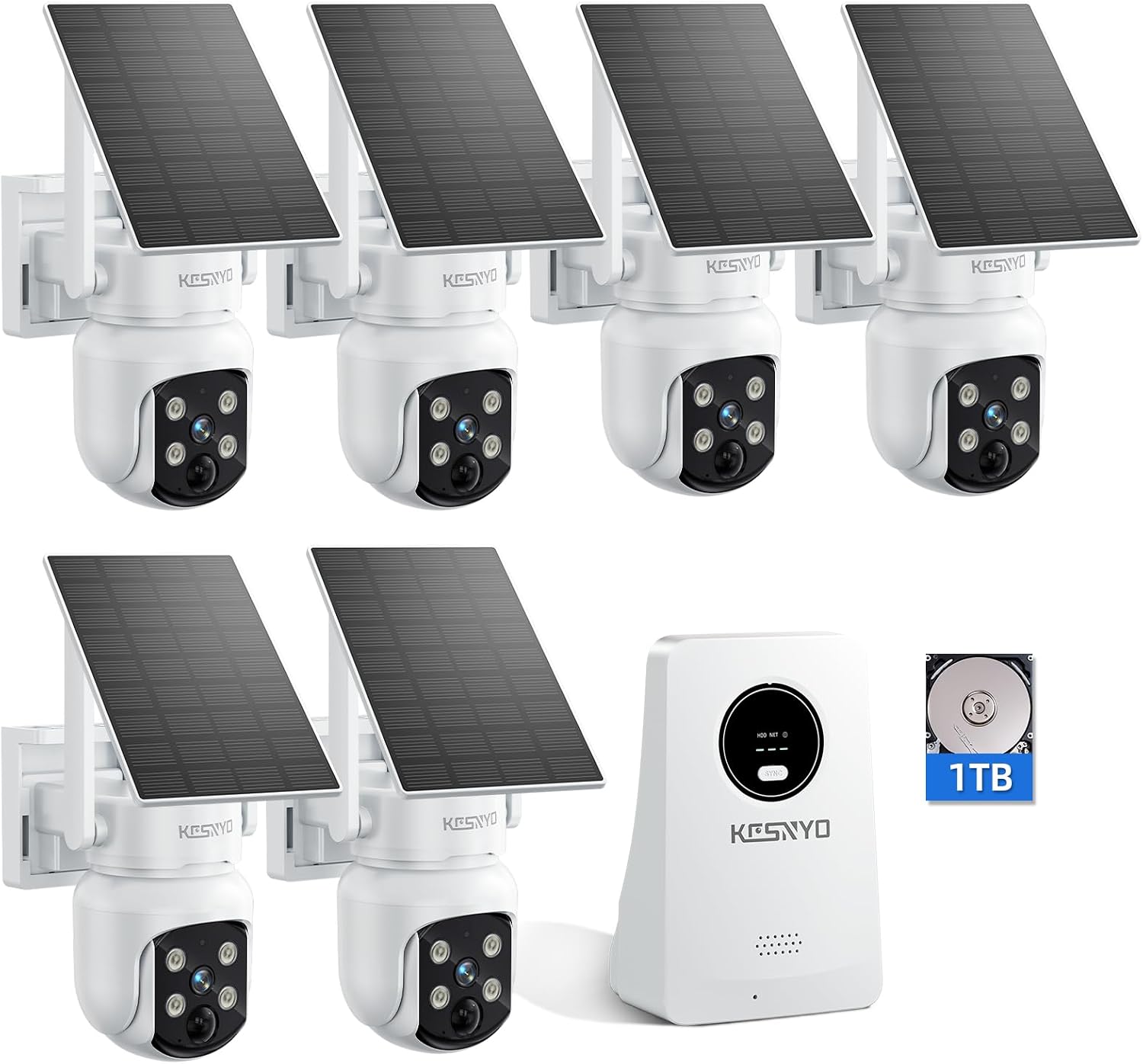 Solar Security Cameras Wireless Outdoor, 4MP Solar Powered, 6 Cam kit, Color Night Vision, 360° PTZ, 1TB HDD Local Recording, No Monthly Fees