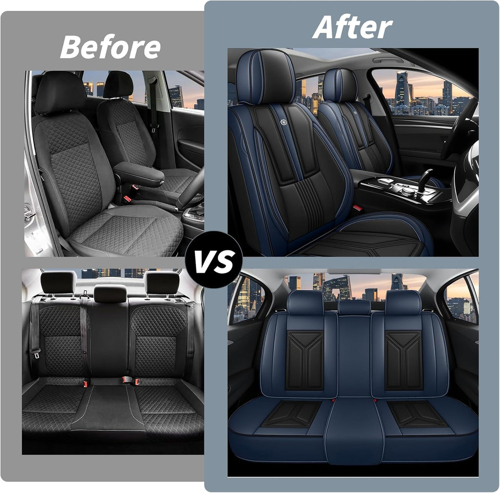Arazi Car Seat Covers Full Set for Toyota Prius 2001-2025, Nappa Leather Seat Cover Full Coverage Waterproof Seat Protector (Black&Blue,5 Seats Standard)