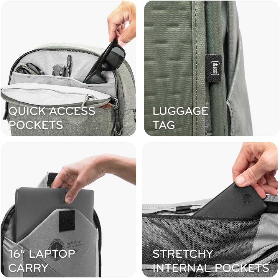 Peak Design Travel Backpack 45L, Black, Expandable 35-45L Design, Rear and Top Access, Weatherproof Shell, Laptop Sleeve, Ideal for Travel or Everyday Carry, Versatile Backpack for Men and Women