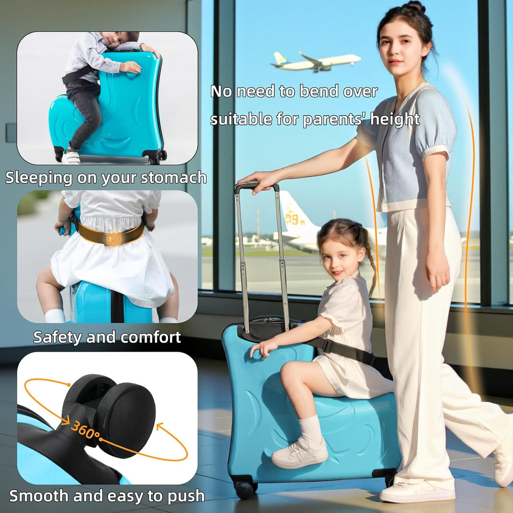 25 Inch Kids Rolling Suitcase, Blue Matte Hardshell Checked Luggage with 360 Silent Spinner Wheels, Scratch-Resistant Travel Case for Family Vacation & School Trip - Durable & Lightweight