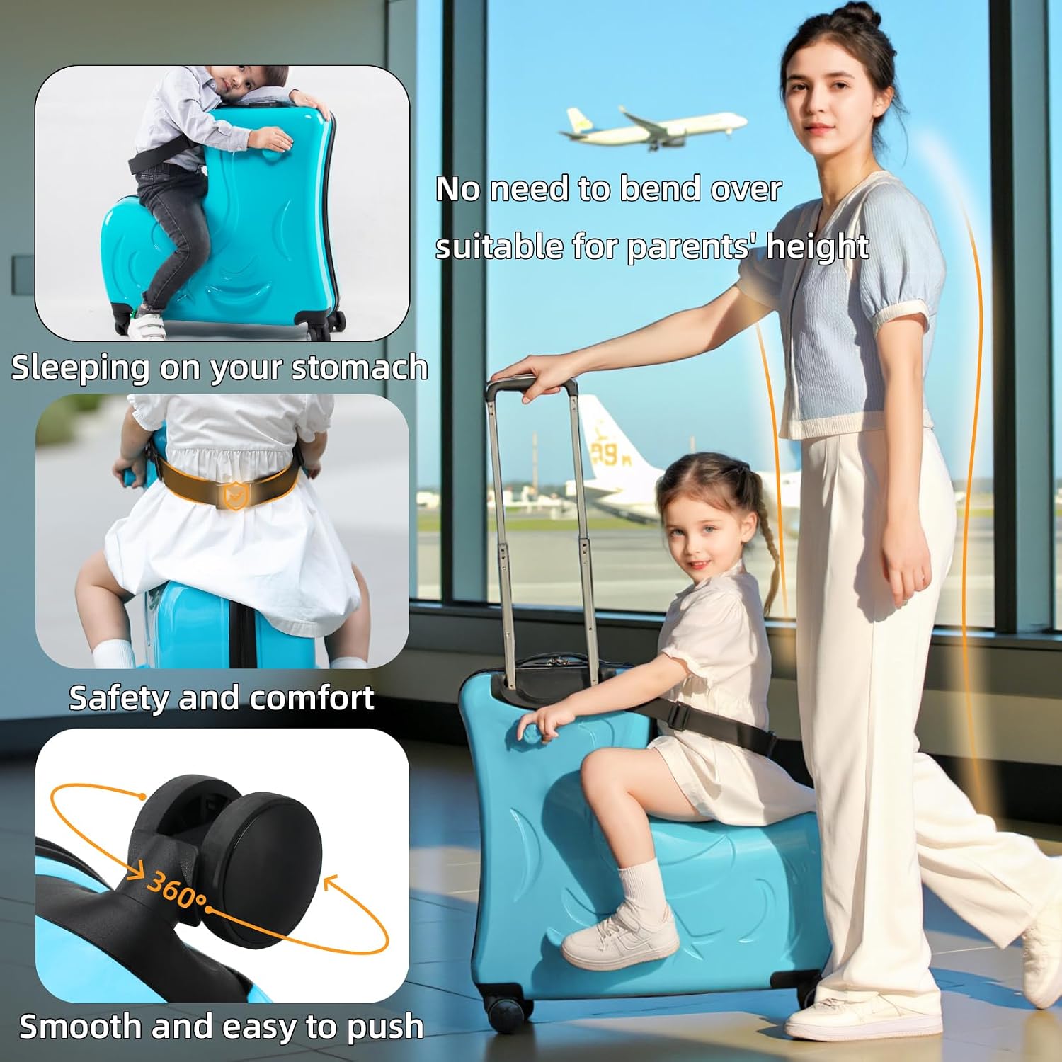 25 Inch Kids Rolling Suitcase, Blue Matte Hardshell Checked Luggage with 360 Silent Spinner Wheels, Scratch-Resistant Travel Case for Family Vacation & School Trip - Durable & Lightweight