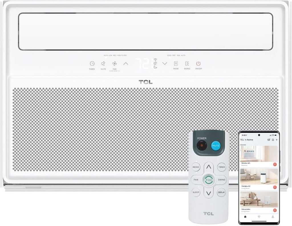 TCL 10000 BTU Q-Series Smart Inverter Window AC, Energy Efficient Air Conditioner with Fan, Dehumidifier, Remote Control & WiFi, Works with Smart Home Devices & TCL Home App, Cools up to 450 Sq. Ft.