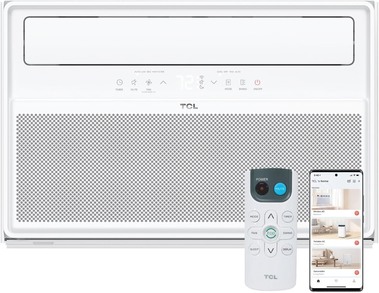 TCL 10000 BTU Q-Series Smart Inverter Window AC, Energy Efficient Air Conditioner with Fan, Dehumidifier, Remote Control & WiFi, Works with Smart Home Devices & TCL Home App, Cools up to 450 Sq. Ft.