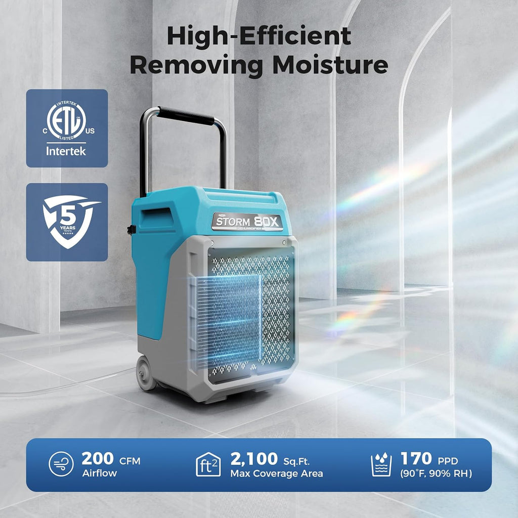 ALORAIR 170 PPD Commercial Dehumidifier with Pump & Drain Hose, LGR Industrial Use, Portable Dehumidifier with Wheels for Water Damage Restore, Carpet Drying, Storm 80X (Blue)