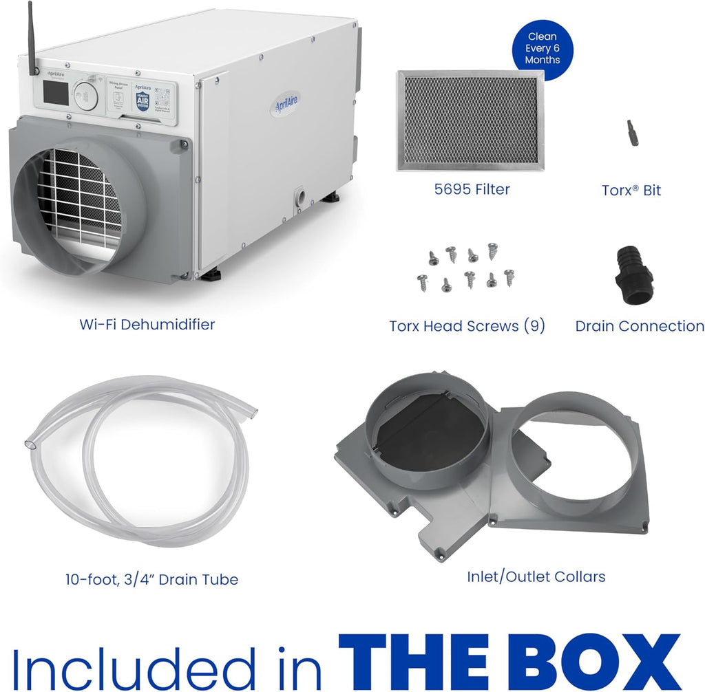 AprilAire E070W Smart Wi-Fi Crawl Space Dehumidifier, 70-Pint Commercial Whole-House Dehumidifier for Basement, Crawlspace & Home up to 2,200 Sq. Ft. with Pump, Drain Hose, Hanging Kit, MERV 11 Filter