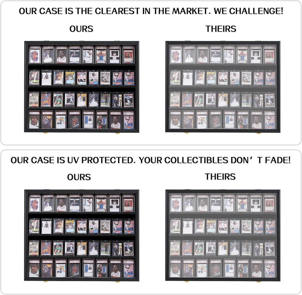 VERANI Baseball Card Display Case - 36 Graded Sports Card Display Frame - Holds Sport Cards with UV Protection Clear View Lockable Wall Cabinet for Football Basketball Trading Card Horizontal - 3Pack