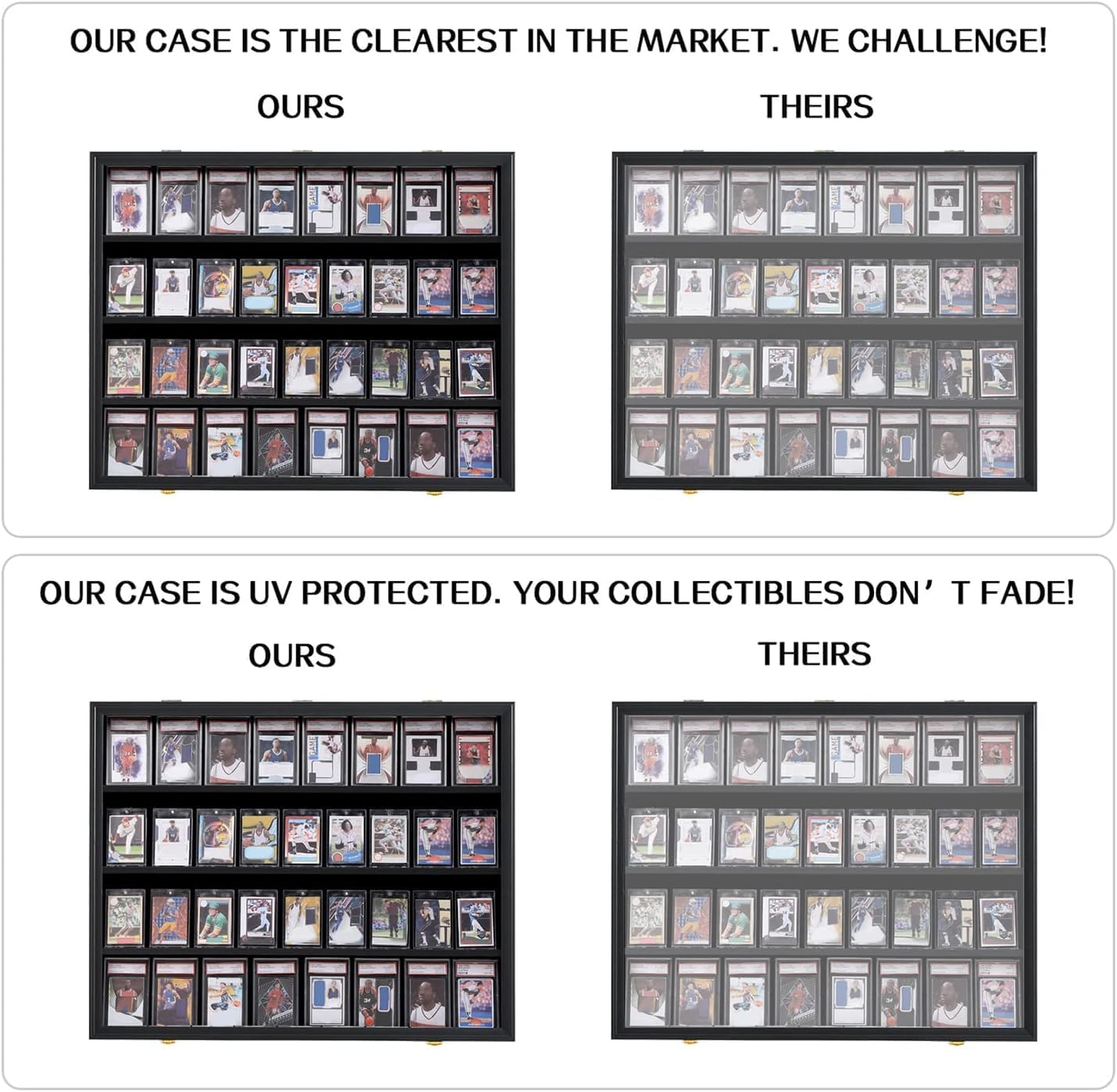 VERANI Baseball Card Display Case - 36 Graded Sports Card Display Frame - Holds Sport Cards with UV Protection Clear View Lockable Wall Cabinet for Football Basketball Trading Card Horizontal - 3Pack