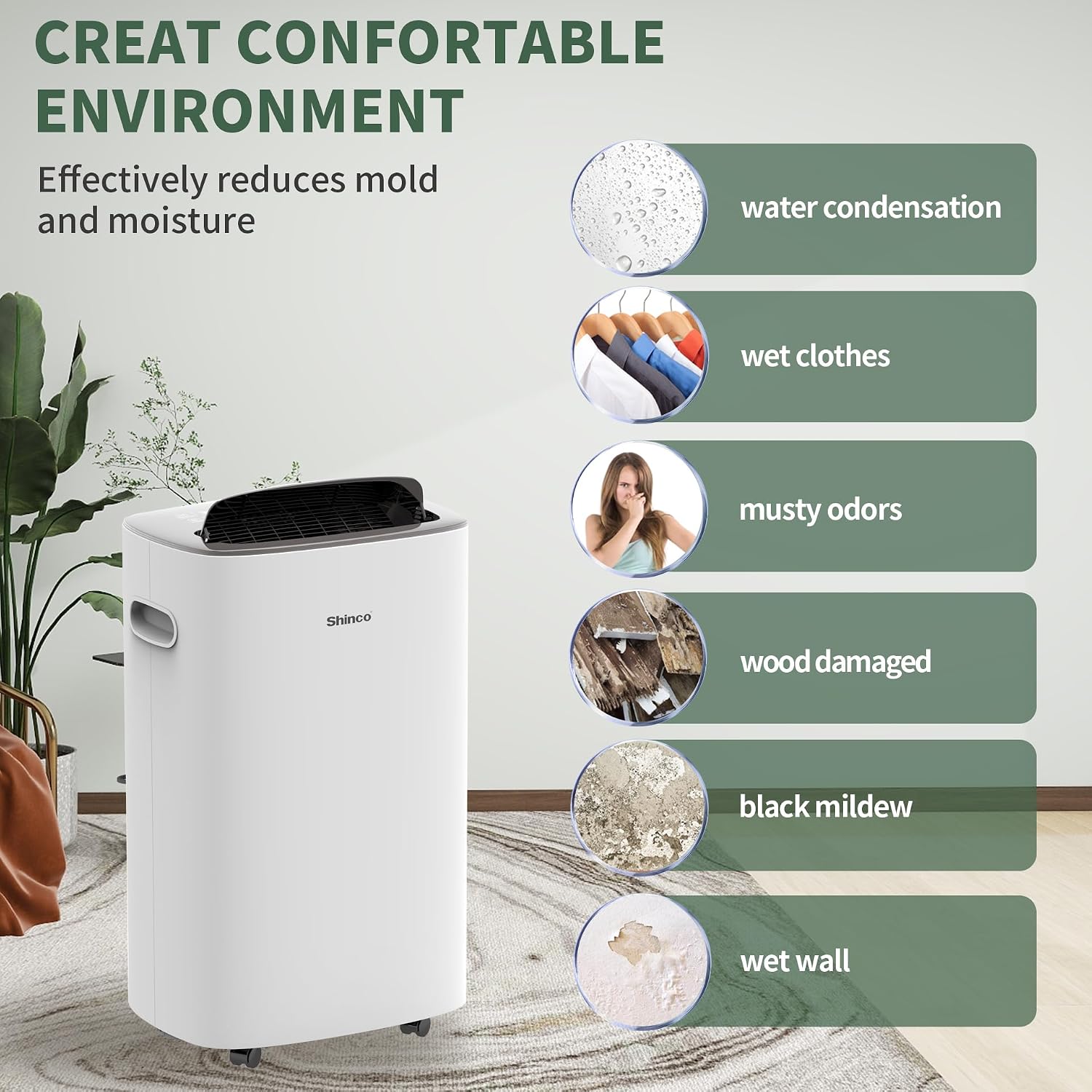 Shinco 86 Pints Dehumidifier for Home and Basements, 5000 Sq.Ft Dehumidifiers with Drain Hose, Auto or Manual Drainage, Auto Defrost, Quietly Remove Moisture, Intelligent Humidity Control, 24HR Timer