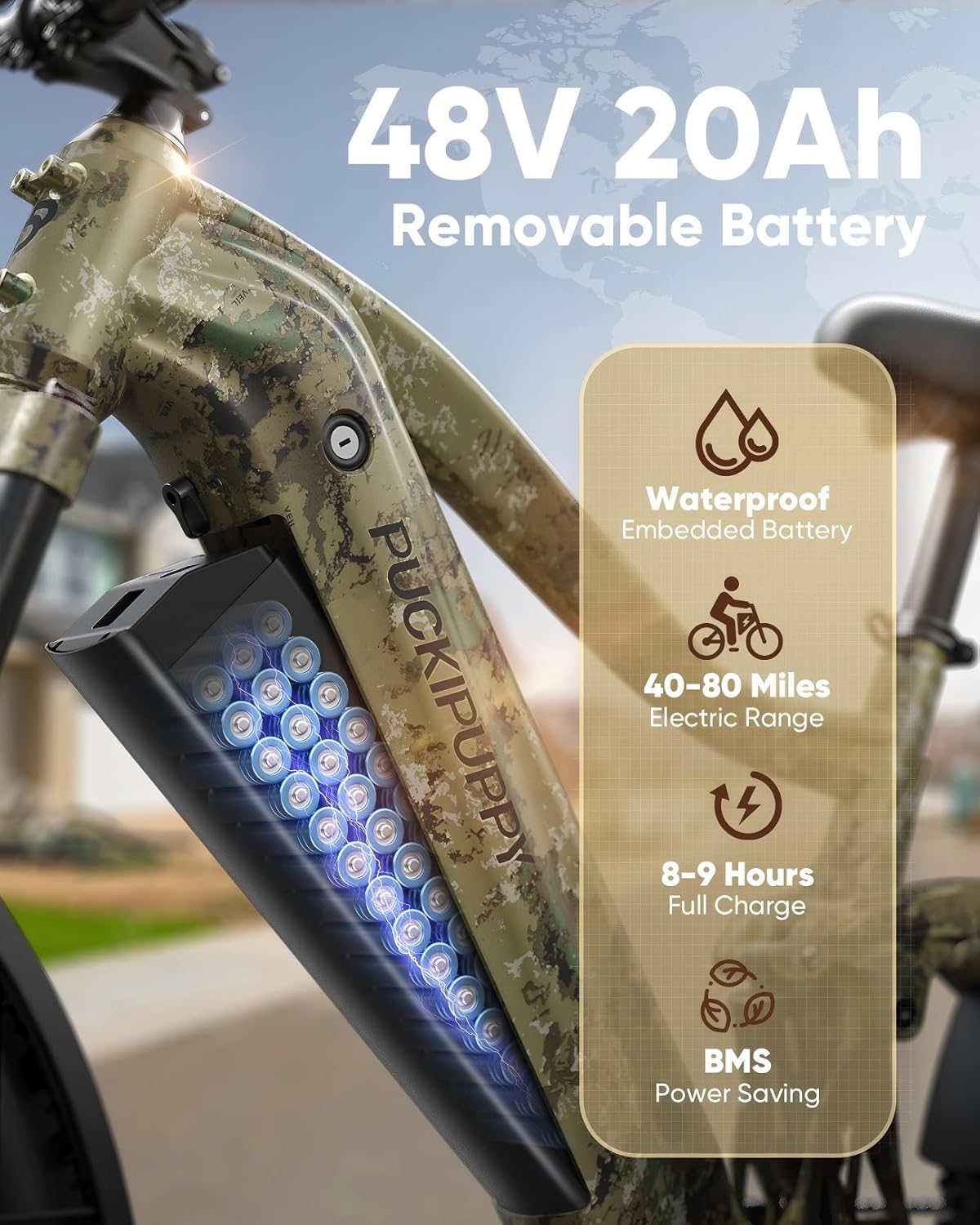 PUCKIPUPPY Electric Bike for Adults 960W, 48V 20AH Battery Ebike, 26' Fat Tire 28MPH 80Miles Range Mountain Electric Bicycle, 7 Speed Hydraulic Disc Brake, Full Suspension