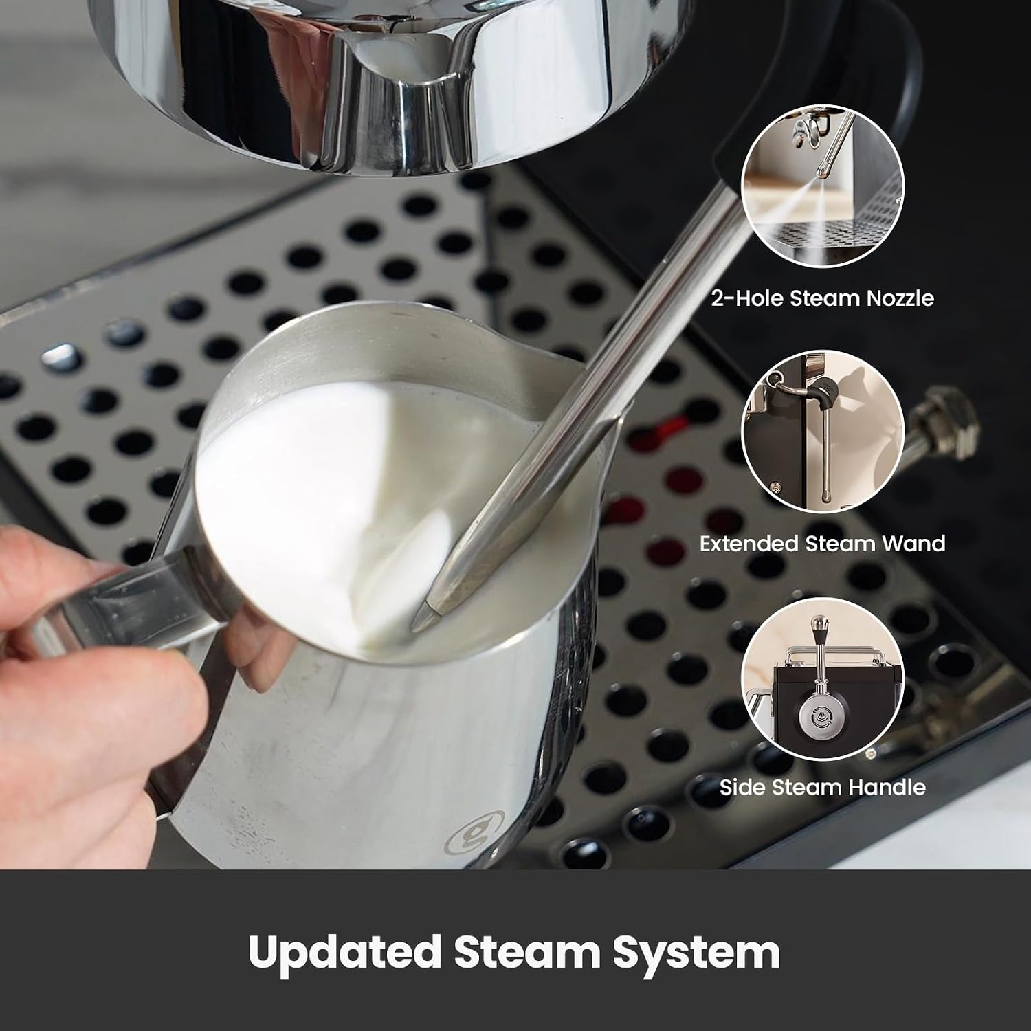 Gemilai Owl G3006 Home Espresso Machine, 58mm Commercial Group Head & PID Temp Control, Stainless Steel Coffee Maker for Barista-Quality Latte Art, Cappuccino Dual Data Display Black