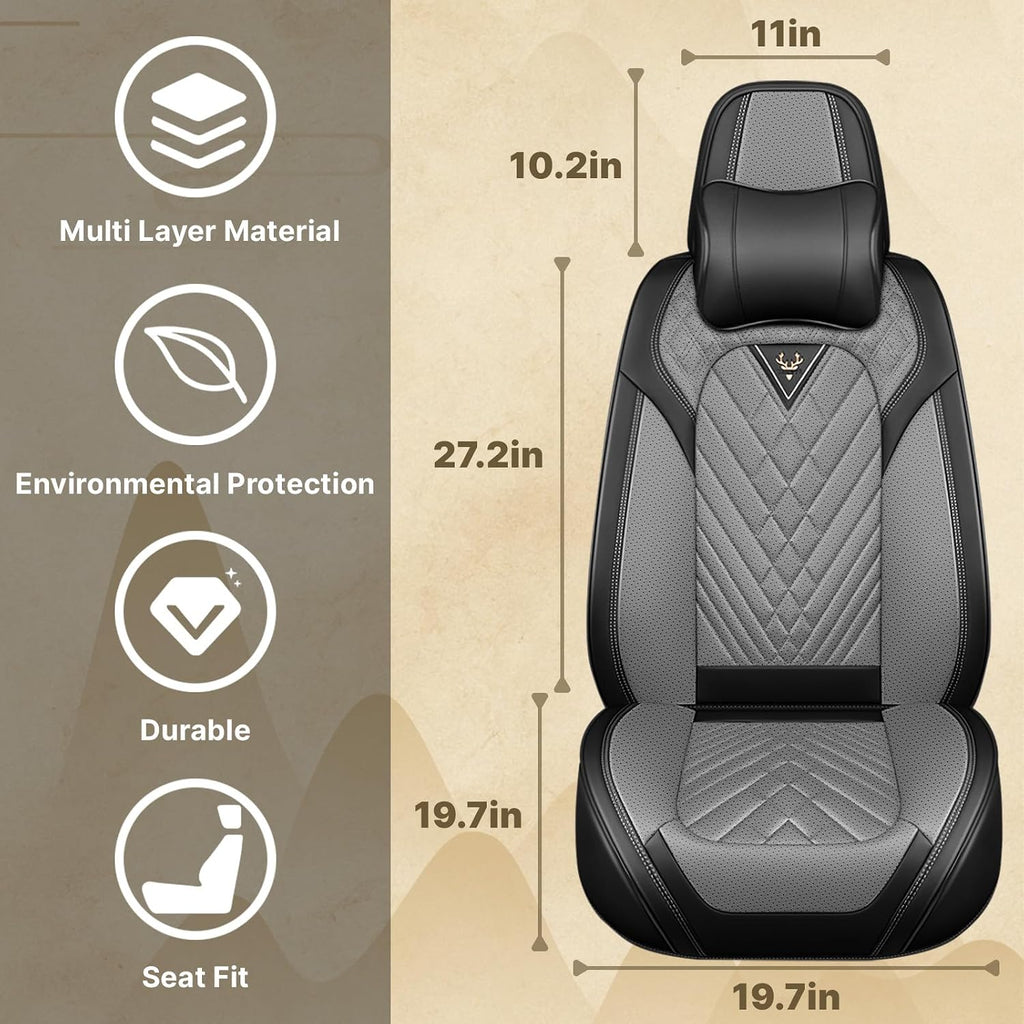 Fit for 97% of Cadillac Seat Covers, Fashion Sport Seat Cover with Waterproof Leather, Airbag Safe Design Seat Protector (5 Full Seat Luxury, Black Gray)