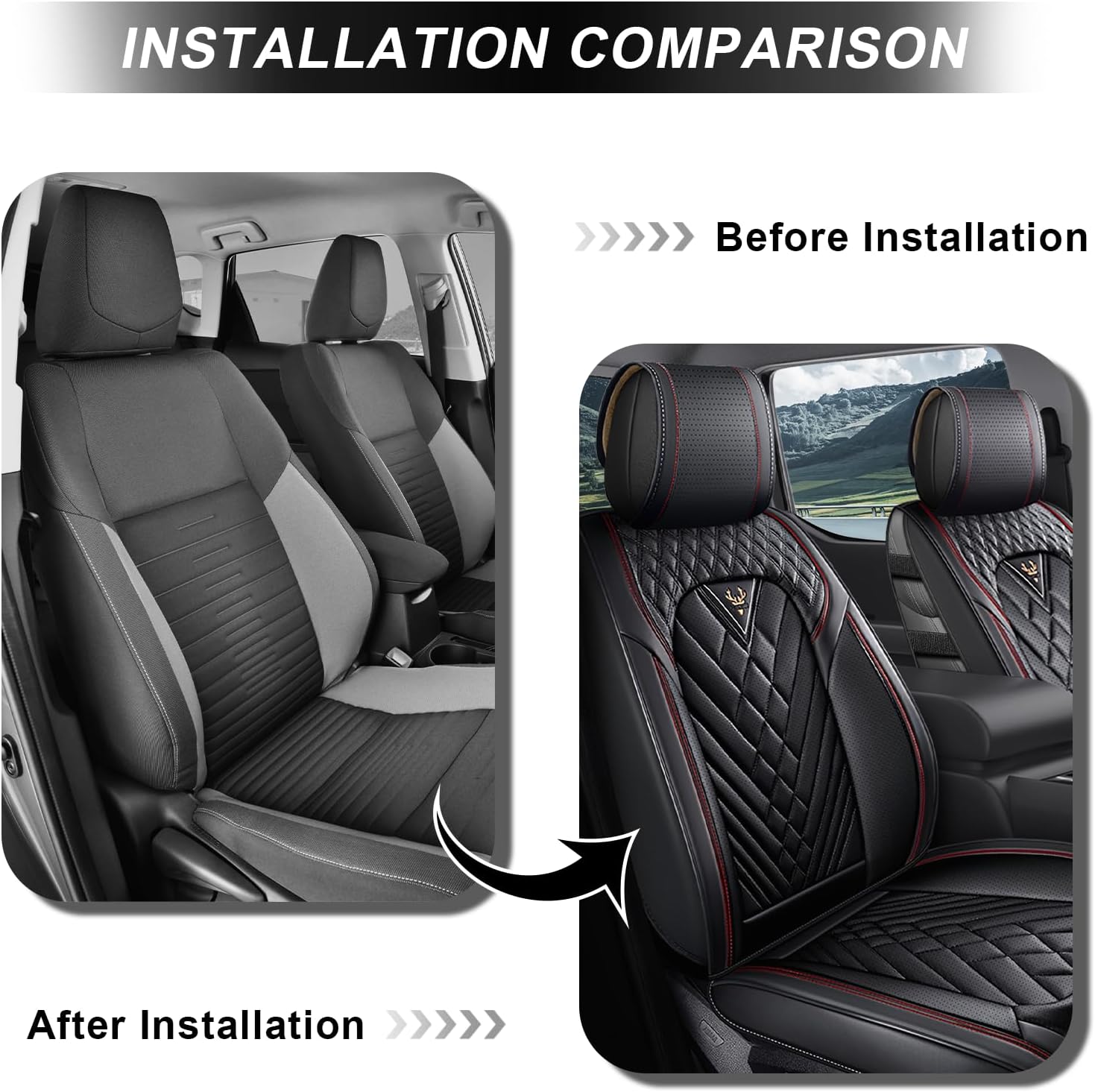 Dodge Ram Truck Seat Covers Custom for 2002-2026 1500 2002-2026 2500/3500 Crew Double Mega Quad Cab Bighorn Laramie Tradesman Classic Full Set Seat Covers Protectors(Standard 5 Seats/Black Red)