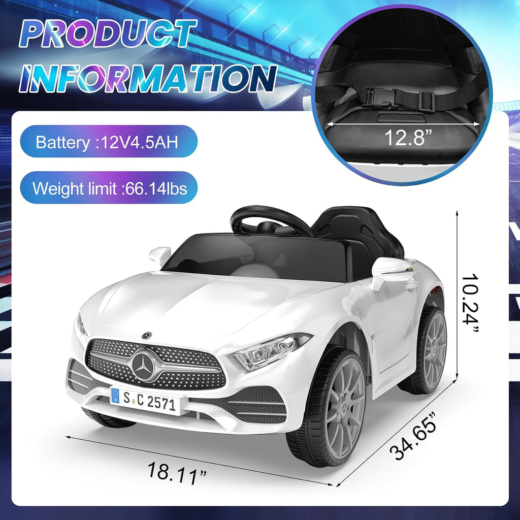 12V Kids Ride On Car with 2.4G Remote Control,Battery Powered Electric Car Ride On Vehicle Double Doors, Safety Belt,LED Light (SC-White)