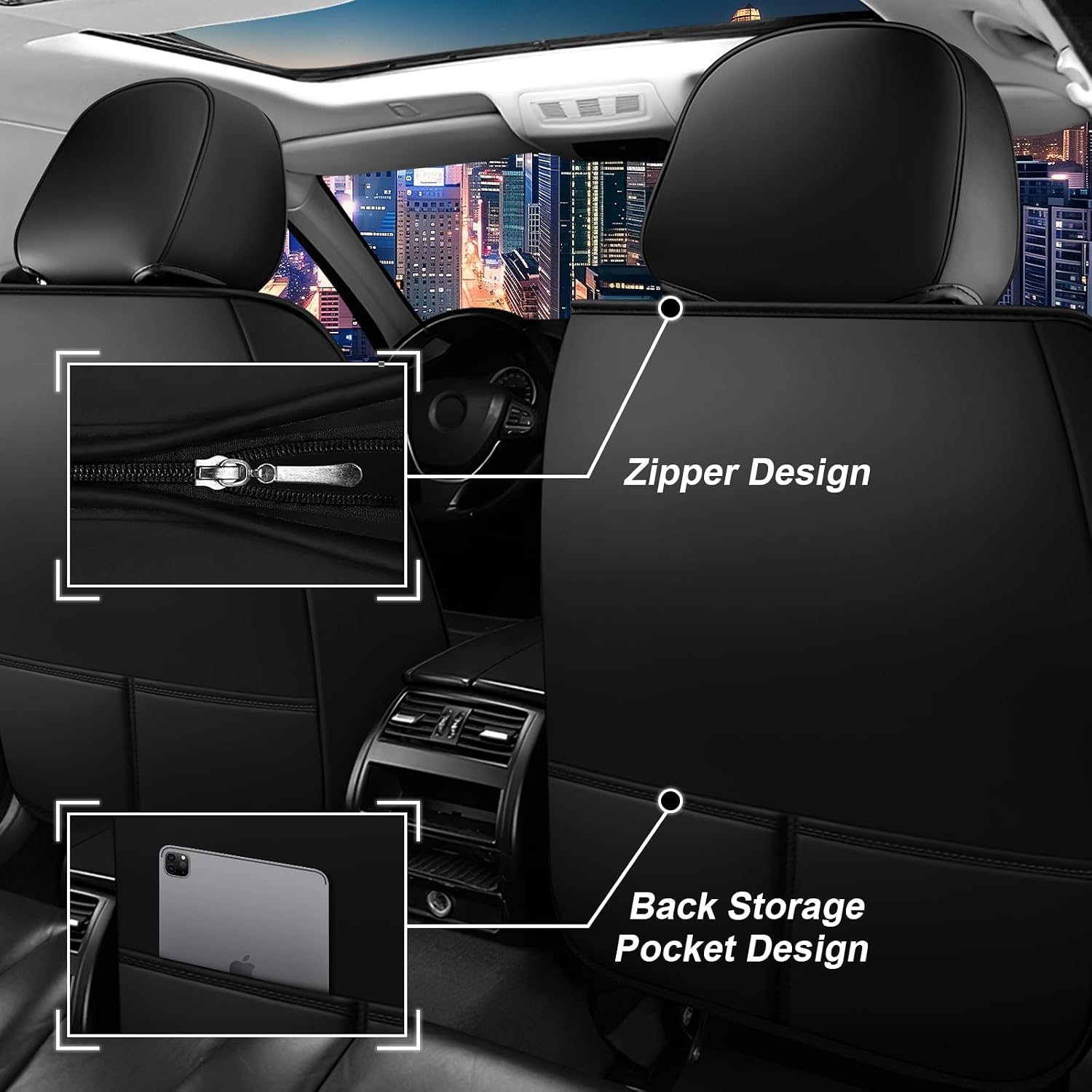 Car Seat Cover Full Set for Kia EV9 Seat Covers 2024-2025, Nappa Leather Waterproof Seat Covers for Cars, Airbag Compatible, Universal Automotive Seat Covers(Standard Front Row/Black White)