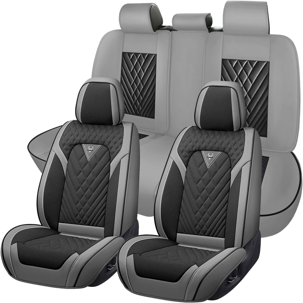 Car Seat Covers for Honda Odyssey 2000-2026, Waterproof Nappa Leather Full Set Seat Cover, Anti-Slip and Comfortable Automotive Seat Protector&Accessories(Gray Black)