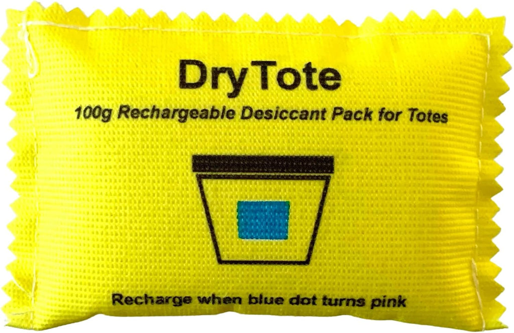 DryTote Rechargeable Desiccant Pack (Pack of 25), Ultimate Moisture Absorption, Color Change Indicator, Safe Storage Protection, Large Capacity 200 Gallons, 100g, Yellow