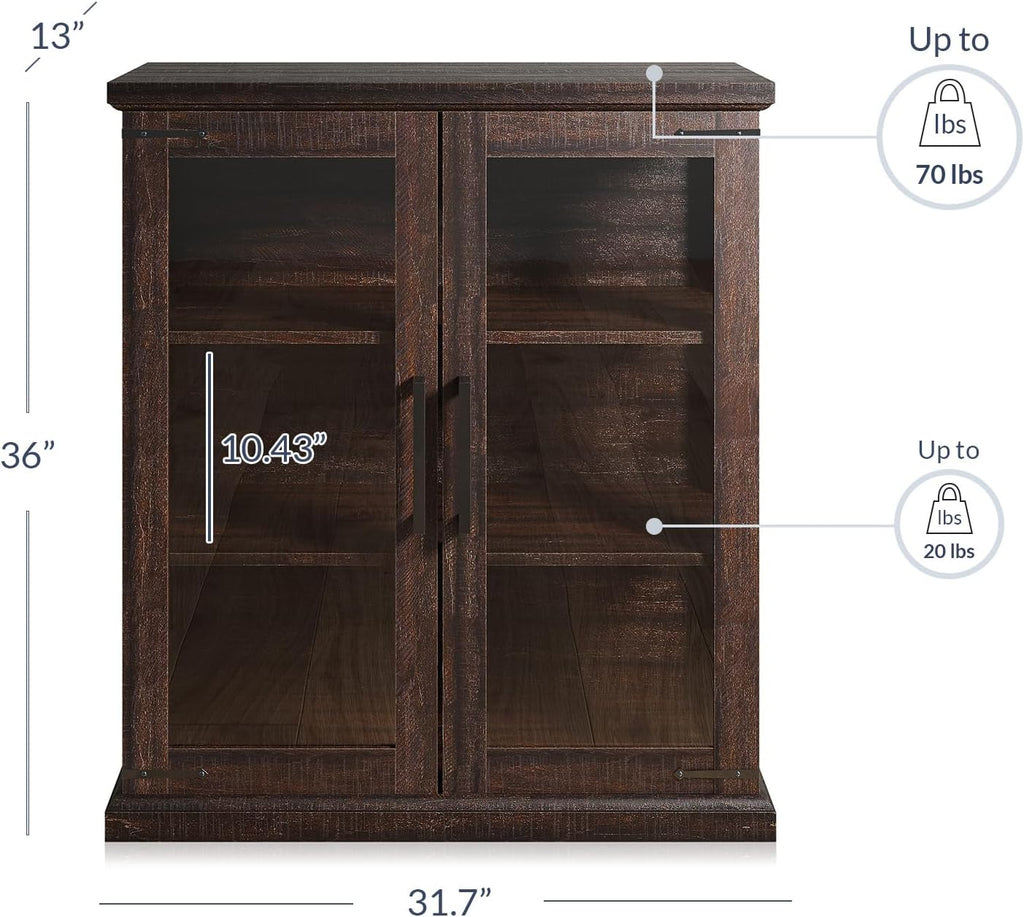 BELLEZE Storage Cabinet with Shelves and Glass Doors for Entryway, Living Room, Hallway, or Kitchen - Ashford (Espresso)