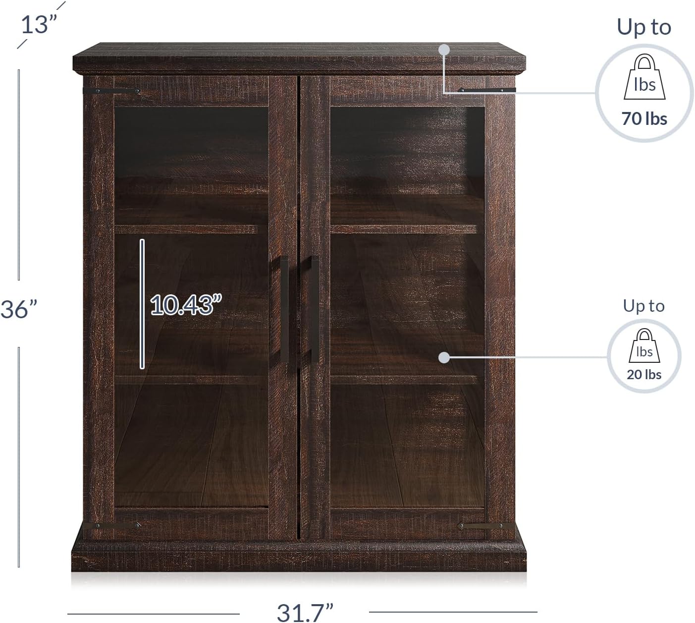 BELLEZE Storage Cabinet with Shelves and Glass Doors for Entryway, Living Room, Hallway, or Kitchen - Ashford (Espresso)