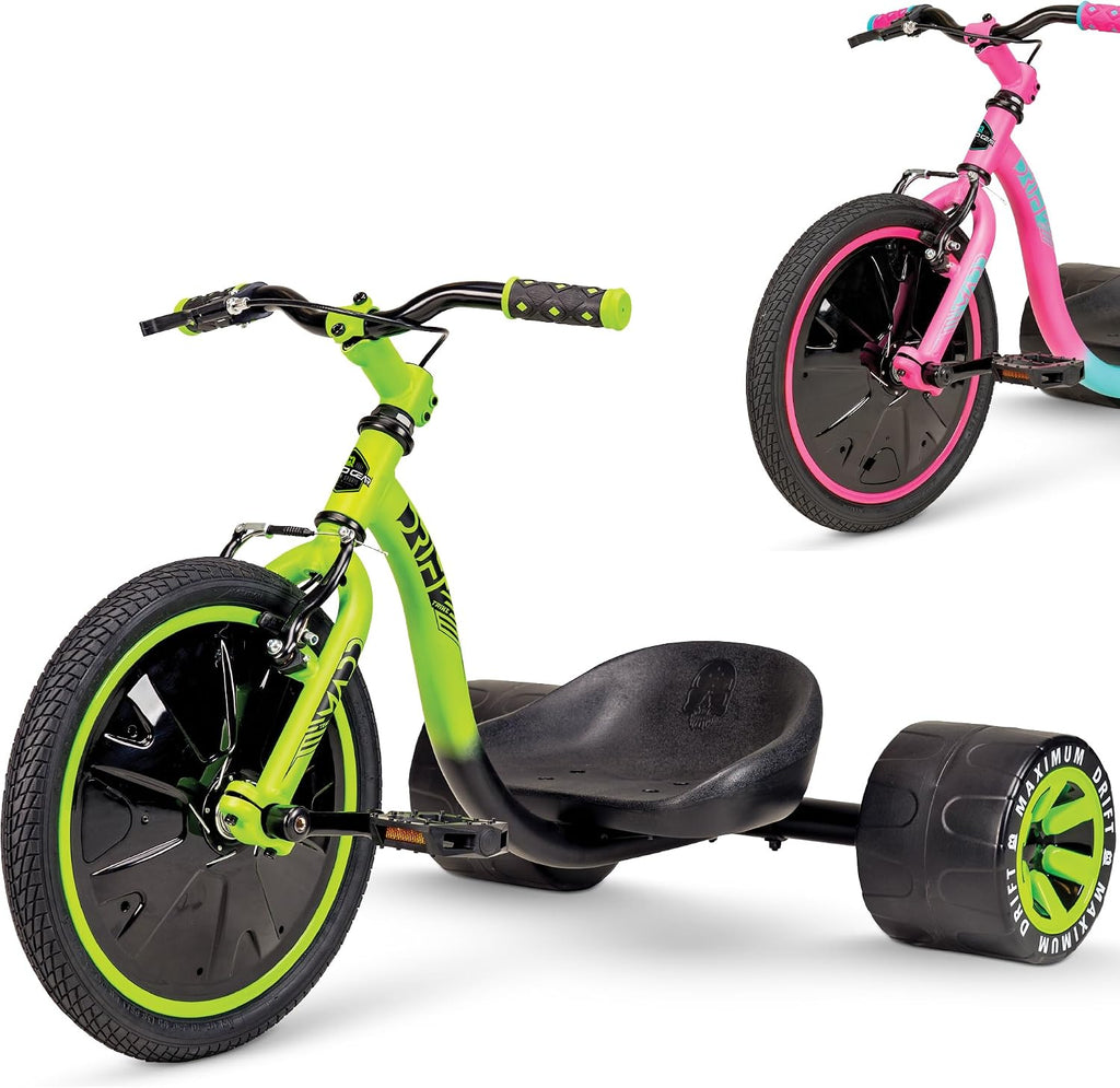 Drift Trike for Kids Ages 5+ – 16' Front Wheel Ride-On with Adjustable Seat, Steel Frame, Rear Slick Drift Wheels & Safety Flag – Madd Gear