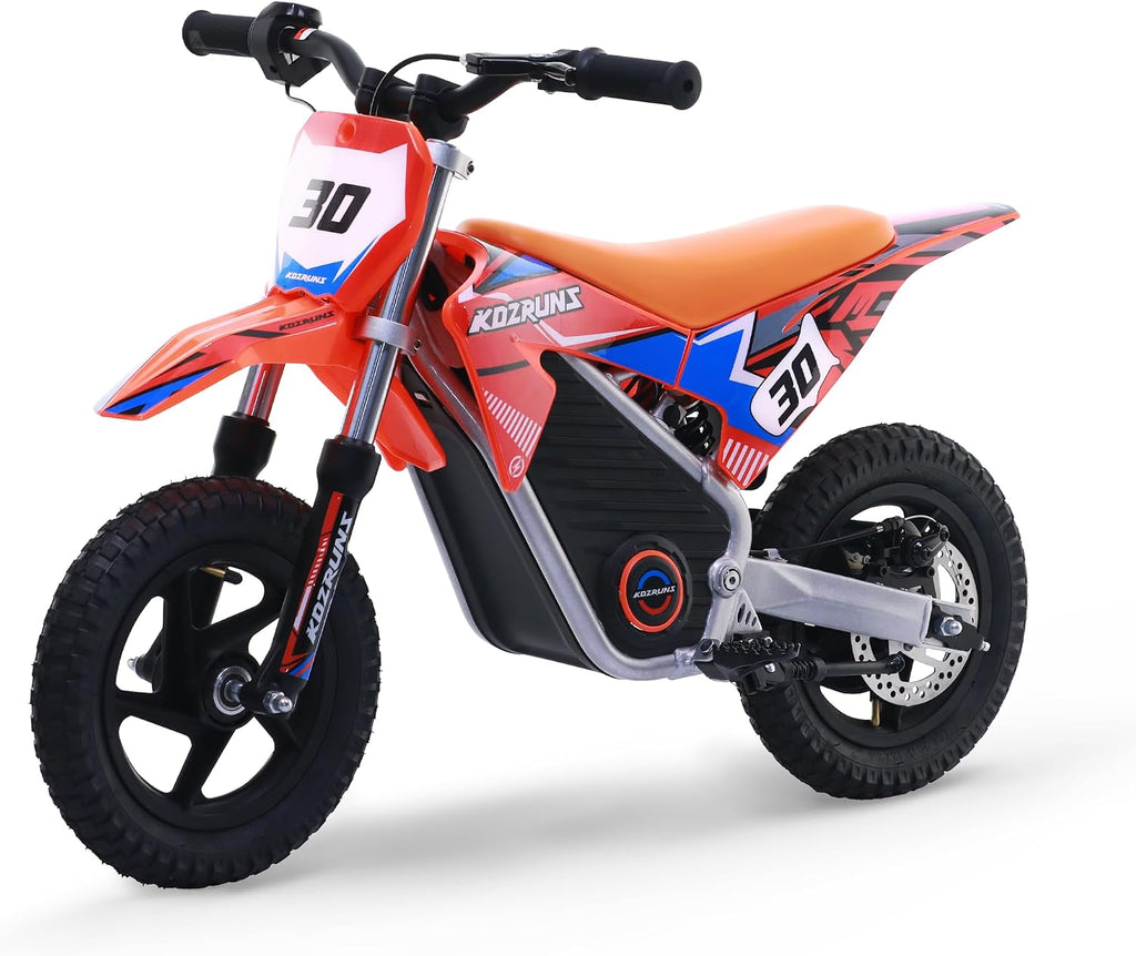 36V Racing Electric Dirt Bike for Kids, Peak 400W Powerful Motorcycle for Ages 3-6, Dual Shock Absorption, 3 Speed Modes with Safe Disc Brake, 12' Tires, Orange