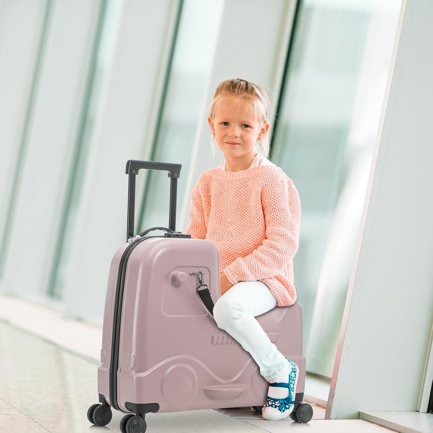 Apelila Checked Luggage for Kids - 24 Inch Ride On Suitcase, Airplane Travel Trunk with Wheels, Pull Along Carry On Storage for Boys & Girls Ages 2-8, Ideal for 3-5 Day Trips, Check-In Only