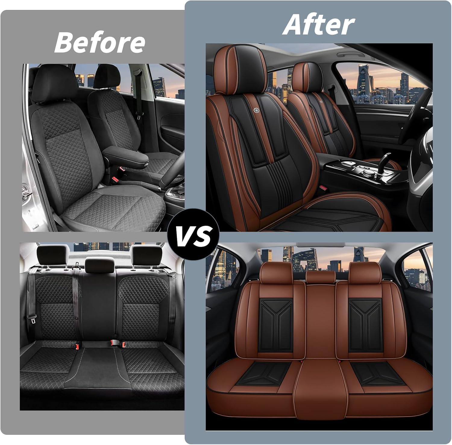 Arazi Car Seat Covers Full Set for Toyota Prius 2001-2025, Nappa Leather Seat Cover Full Coverage Waterproof Seat Protector (Black&Brown,5 Seats Standard)