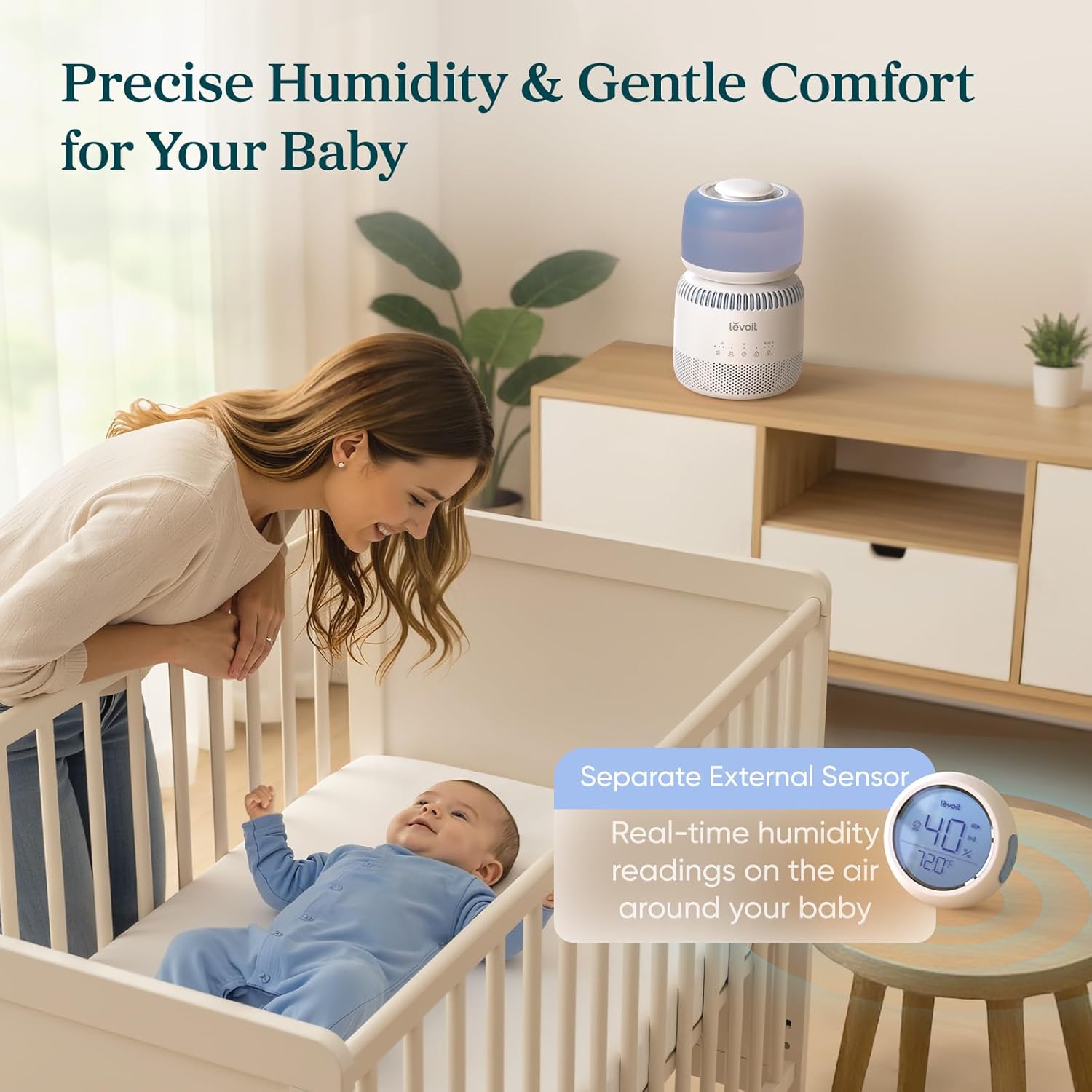 LEVOIT Evaporative Humidifiers for Bedroom Baby, Dual Air and Water Filters, Separate Sensor, Blue Light Free for Nursery Nightlight, Auto Dry, Smart Control & Alexa, Auto Mode, 3.8L Tank for 36H