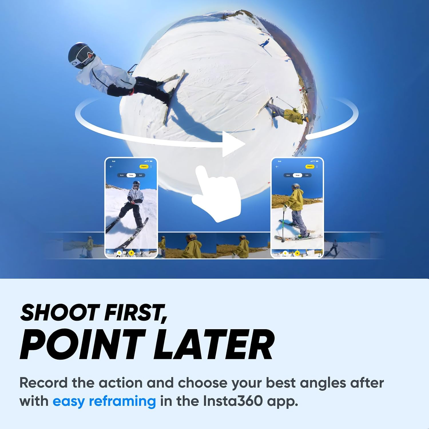 Insta360 X3 Snow Kit (New Version) - 360 Action Camera with 5.7K 360 Active HDR Video, 4K Single-Lens Camera, Waterproof, FlowState Stabilization, 2.29' Touchscreen, AI Editing, Wintersports