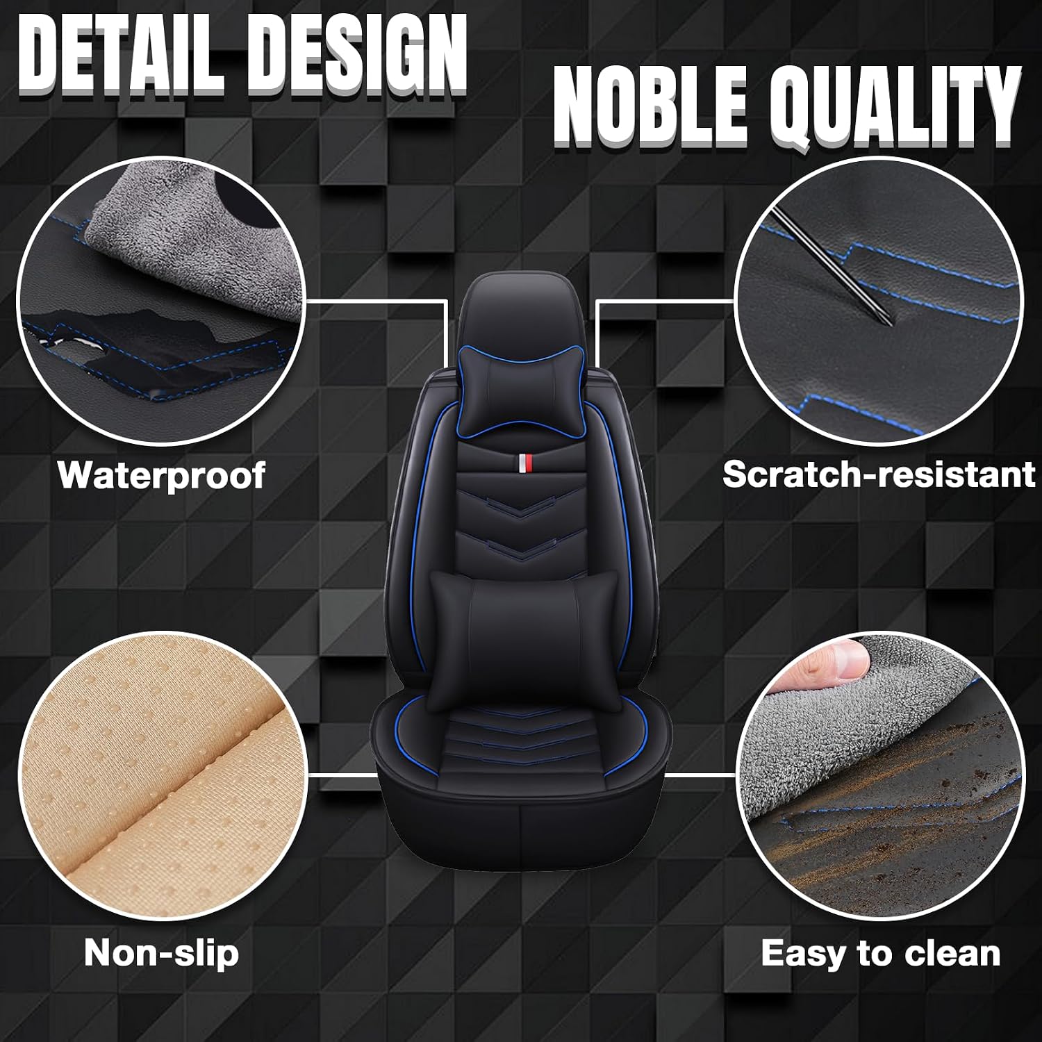 Car Seat Covers 7 Seats for Dodge Grand Caravan 2000-2020, Waterproof Durable Leather Vehicle Cushion Covers, Breathable Full Coverage Seat Protector(Luxury,Black Blue)