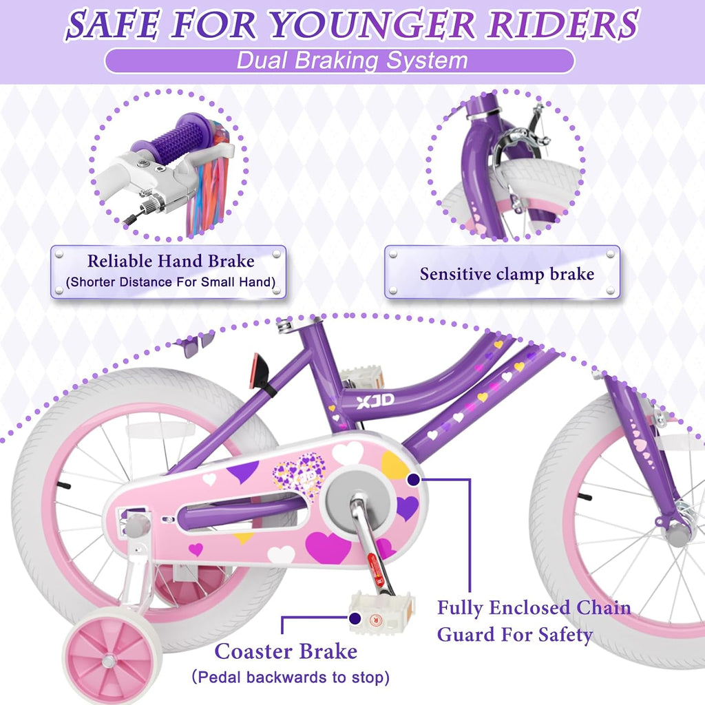 XJD Girls Bike for 2-12 Years Old Kids 12 14 16 20 Inch Toddler Bike,Retro Style Kids Bike with Training Wheels, 20 Inch Girl Bicycle with Kickstand