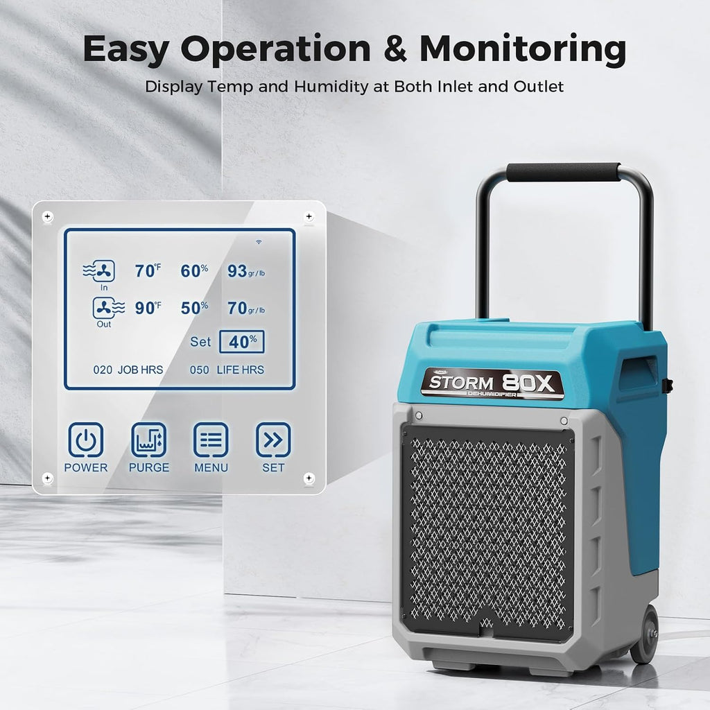 ALORAIR 170 PPD Commercial Dehumidifier with Pump & Drain Hose, LGR Industrial Use, Portable Dehumidifier with Wheels for Water Damage Restore, Carpet Drying, Storm 80X (Blue)